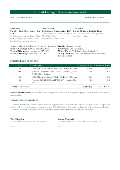 Bill of lading