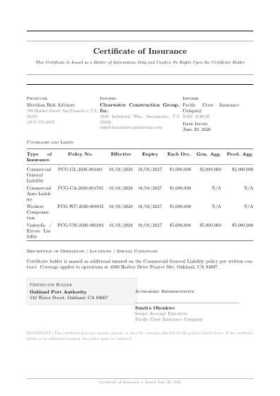 Certificate of insurance (formal)
