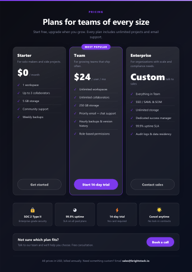 Price list (dark)