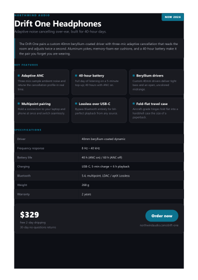 Product sheet (dark)