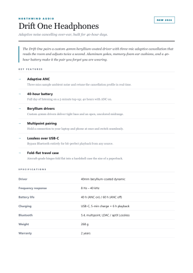 Product sheet (minimal)