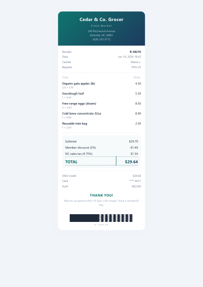 Receipt (gradient)