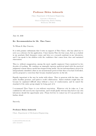 Reference letter (classic)